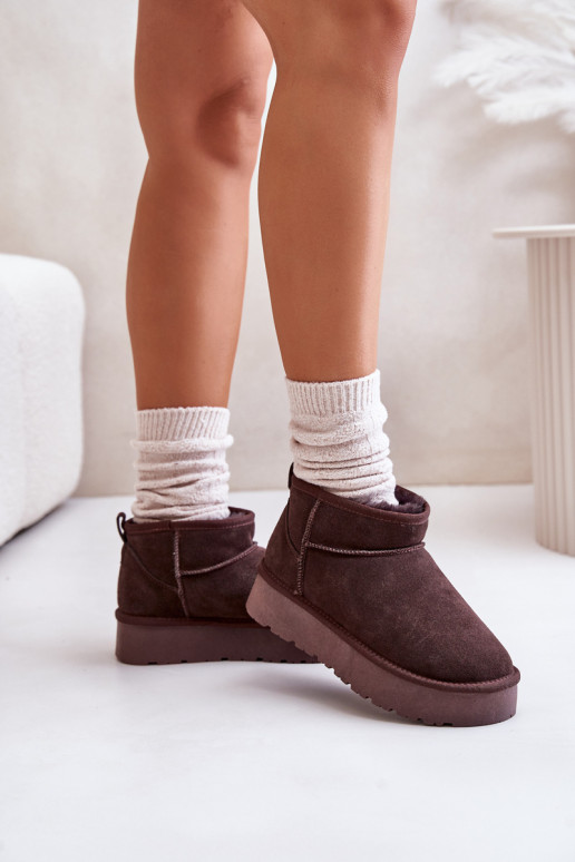 Women's faux suede low snow boots in brown color Nucca