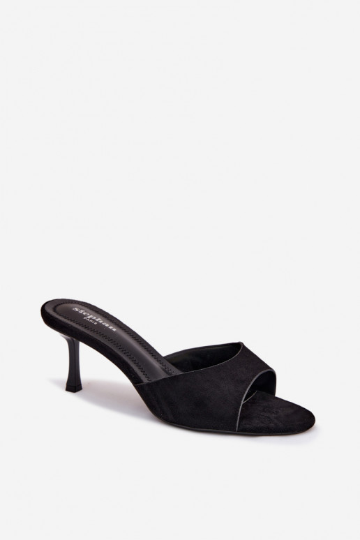 Slippers with faux suede and thin heels in black color Melissea