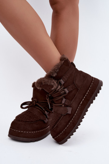 Laced winter boots with platform chocolate Coraliah