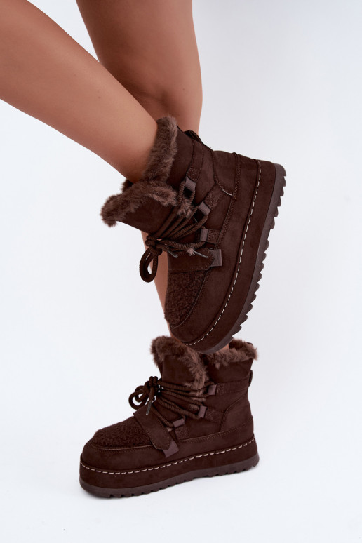 Laced winter boots with platform chocolate Coraliah