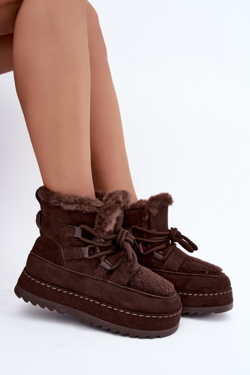 Laced winter boots with platform chocolate Coraliah