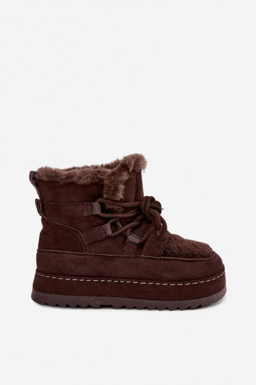 Laced winter boots with platform chocolate Coraliah