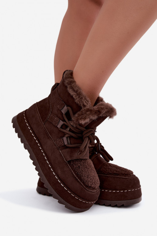 Zimowe buty na sznurówki z platformą w kolorze czekoladowym Coraliah