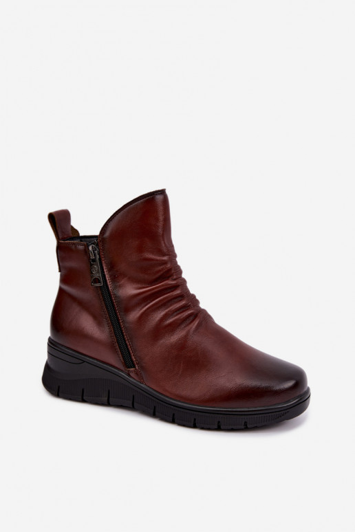 Warm ankle boots with platform and ruffles Vinceza 133117 brown
