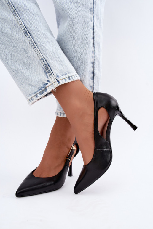 High-heeled shoes with cutouts and golden buckles Vinceza 62288 black