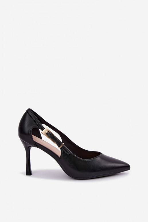 High-heeled shoes with cutouts and golden buckles Vinceza 62288 black