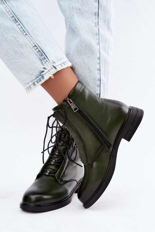 Warm ankle boots made of natural leather Vinceza 133113 khaki