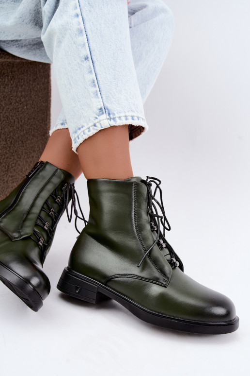 Warm ankle boots made of natural leather Vinceza 133113 khaki