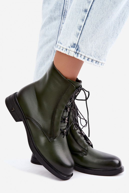 Warm ankle boots made of natural leather Vinceza 133113 khaki