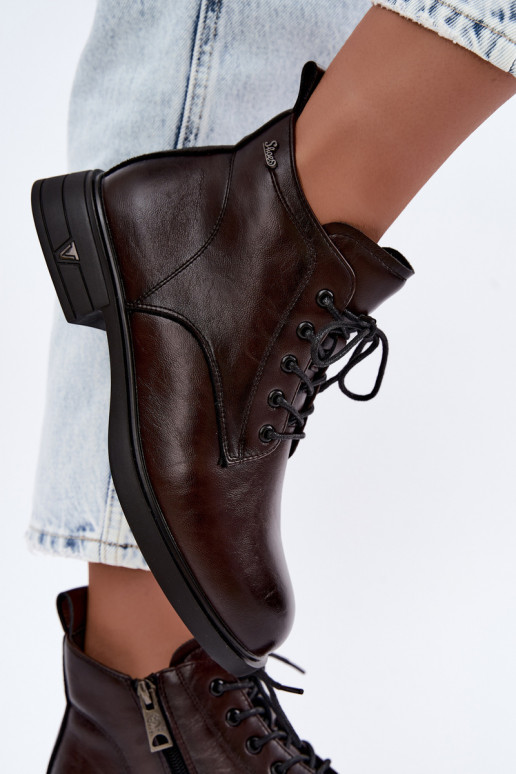 Warm women's ankle boots with low heel Vinceza 39953 chocolate