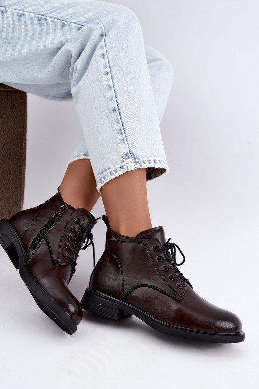 Warm women's ankle boots with low heel Vinceza 39953 chocolate