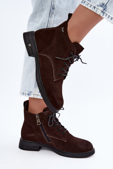 Warm suede shoes with low heel Vinceza 39953 chocolate