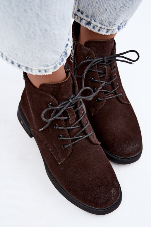 Warm suede shoes with low heel Vinceza 39953 chocolate
