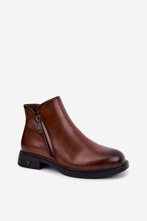 Warm women's ankle boots made of natural leather Vinceza 133112 brown