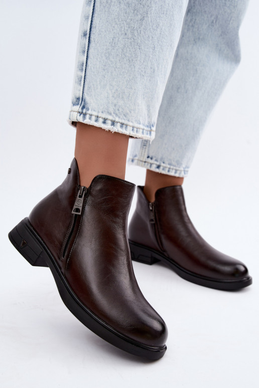 Warm women's ankle boots made of natural leather Vinceza 133112 chocolate