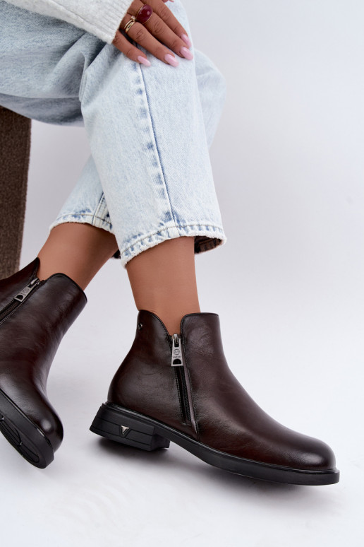 Warm women's ankle boots made of natural leather Vinceza 133112 chocolate