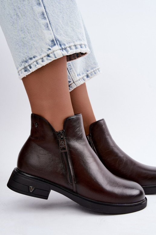 Warm women's ankle boots made of natural leather Vinceza 133112 chocolate