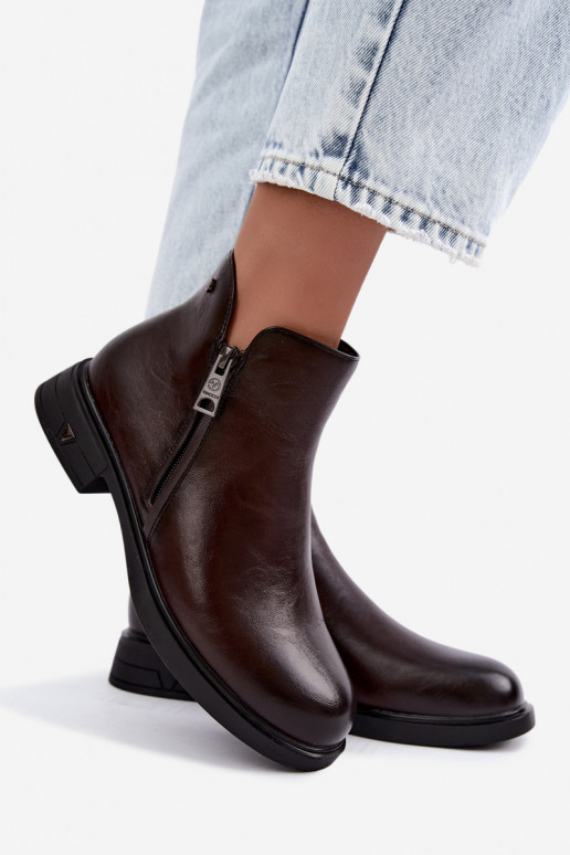 Warm women's ankle boots made of natural leather Vinceza 133112 chocolate