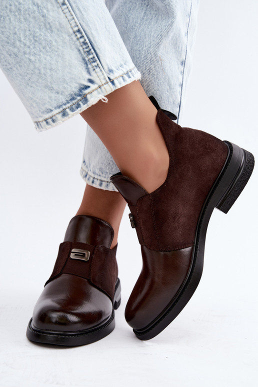 Women's ankle boots with wide heels and slip-on design Vinceza 58679 chocolate