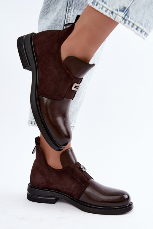 Women's ankle boots with wide heels and slip-on design Vinceza 58679 chocolate