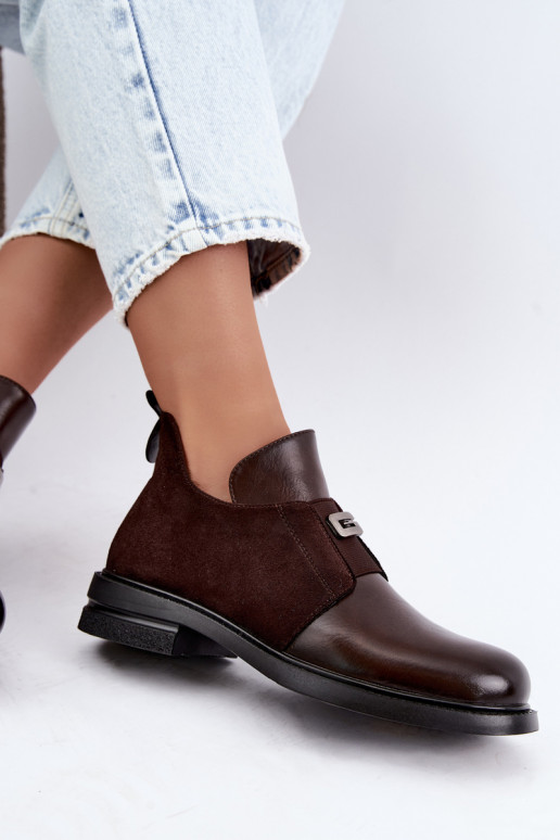 Women's ankle boots with wide heels and slip-on design Vinceza 58679 chocolate