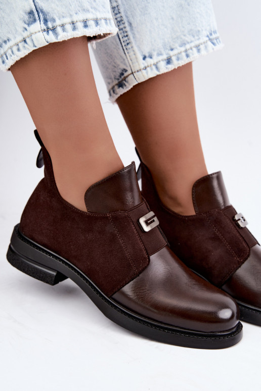 Women's ankle boots with wide heels and slip-on design Vinceza 58679 chocolate