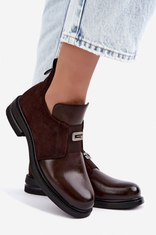 Women's ankle boots with wide heels and slip-on design Vinceza 58679 chocolate