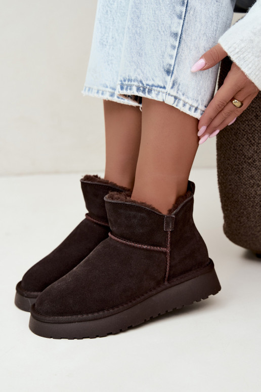 Snow boots made of faux suede with insulation and fur inside Vinceza 97961 chocolate