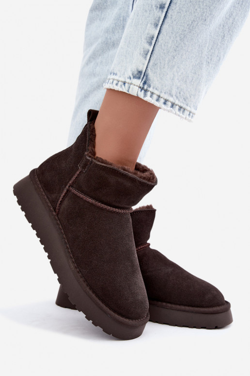 Snow boots made of faux suede with insulation and fur inside Vinceza 97961 chocolate