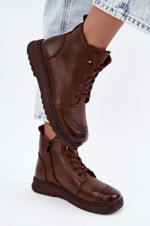Warm women's ankle boots Vinceza 107249 brown