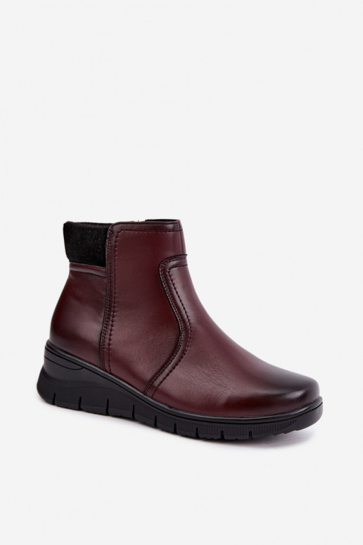 Leather insulated ankle boots with platform Vinceza 133116 in burgundy color