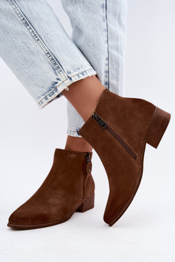 Leather suede low-heeled shoes Vinceza 133136 in brown color 2