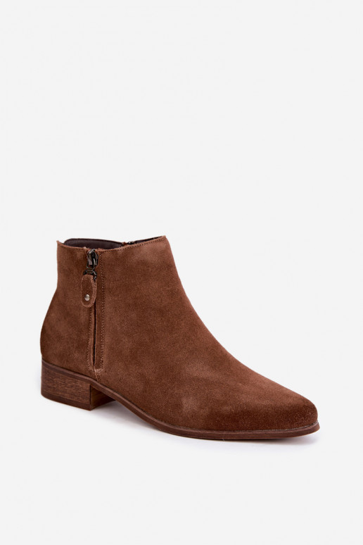 Leather suede low-heeled shoes Vinceza 133136 in brown color