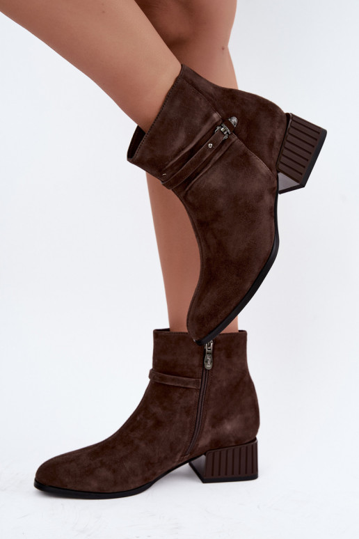 Women's ankle boots made of faux suede Klocke insulated D&A CR62-3476 in brown color
