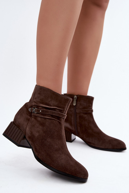 Women's ankle boots made of faux suede Klocke insulated D&A CR62-3476 in brown color