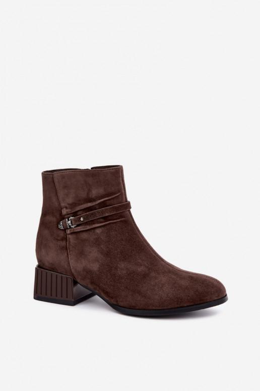 Women's ankle boots made of faux suede Klocke insulated D&A CR62-3476 in brown color