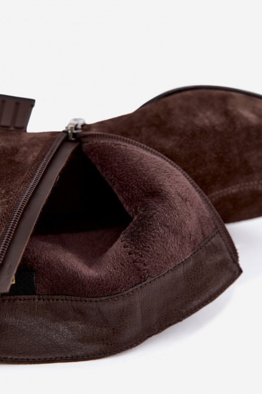 Women's ankle boots made of faux suede Klocke insulated D&A CR62-3476 in brown color