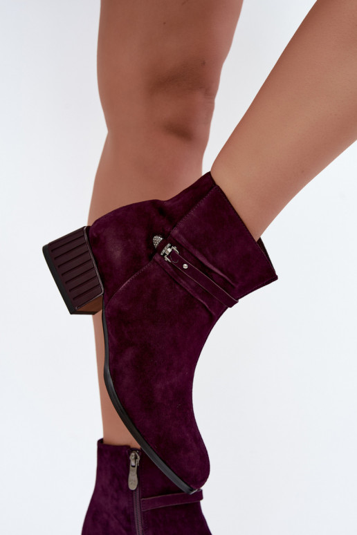 Women's ankle boots made of faux suede Klocke insulated D&A CR62-3476 in plum color