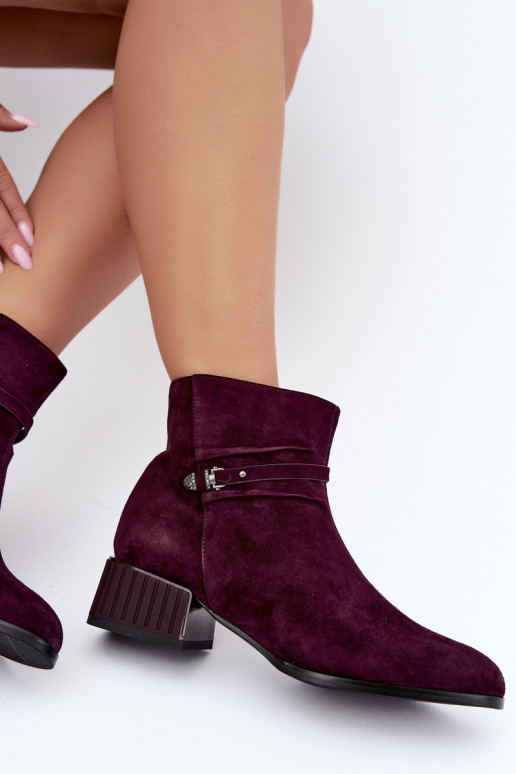 Women's ankle boots made of faux suede Klocke insulated D&A CR62-3476 in plum color