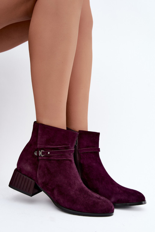 Women's ankle boots made of faux suede Klocke insulated D&A CR62-3476 in plum color