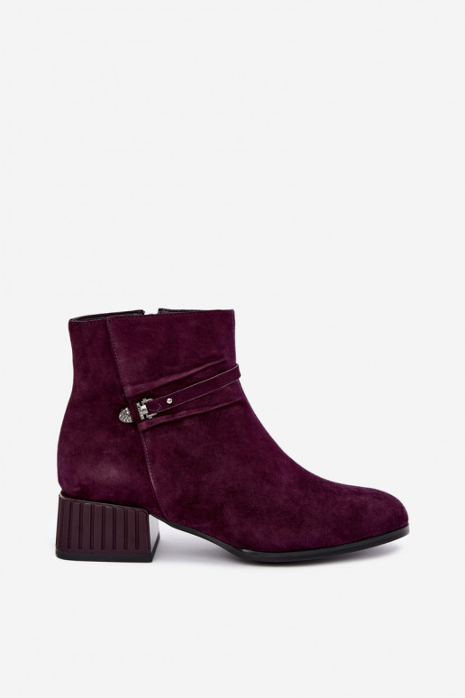 Women's ankle boots made of faux suede Klocke insulated D&A CR62-3476 in plum color