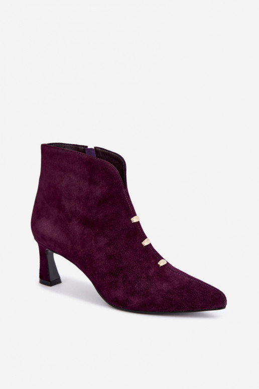 Leather suede women's insulated shoes with heels D&A CR62-3496 in plum color