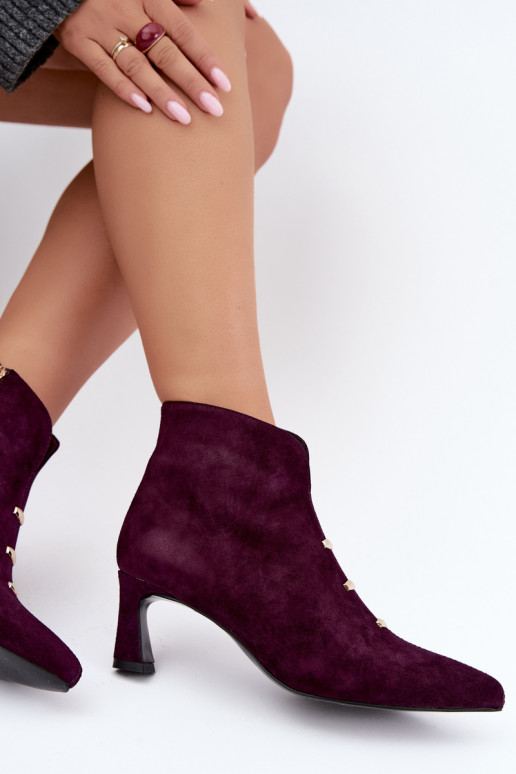 Leather suede women's insulated shoes with heels D&A CR62-3496 in plum color