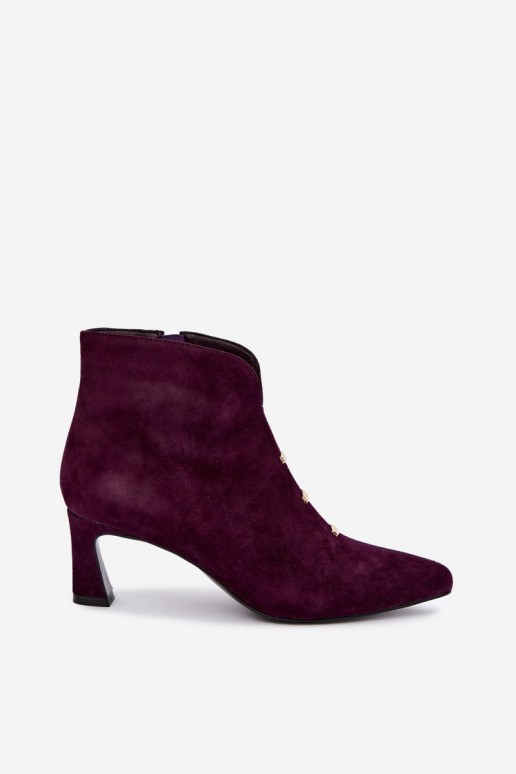 Leather suede women's insulated shoes with heels D&A CR62-3496 in plum color