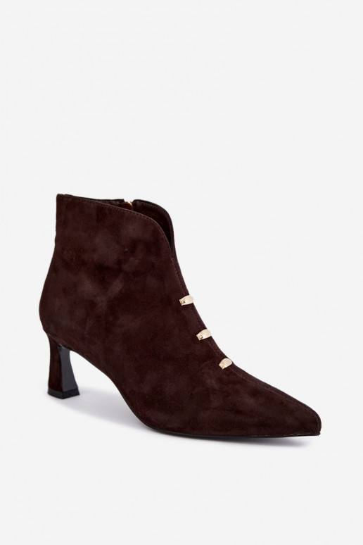 Leather suede women's insulated shoes with heels D&A CR62-3496 in chocolate color
