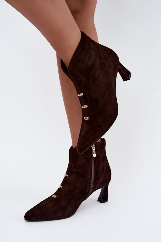 Leather suede women's insulated shoes with heels D&A CR62-3496 in chocolate color
