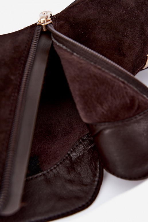 Leather suede women's insulated shoes with heels D&A CR62-3496 in chocolate color
