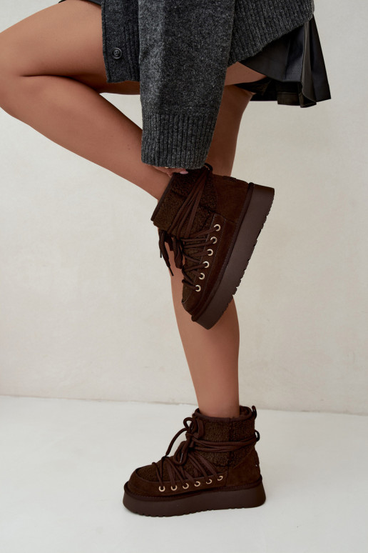 Leather suede snow boots with fur D&A GR62-6021 in chocolate color