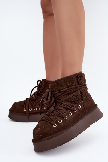 Leather suede snow boots with fur D&A GR62-6021 in chocolate color 2