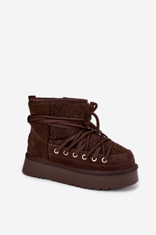 Leather suede snow boots with fur D&A GR62-6021 in chocolate color